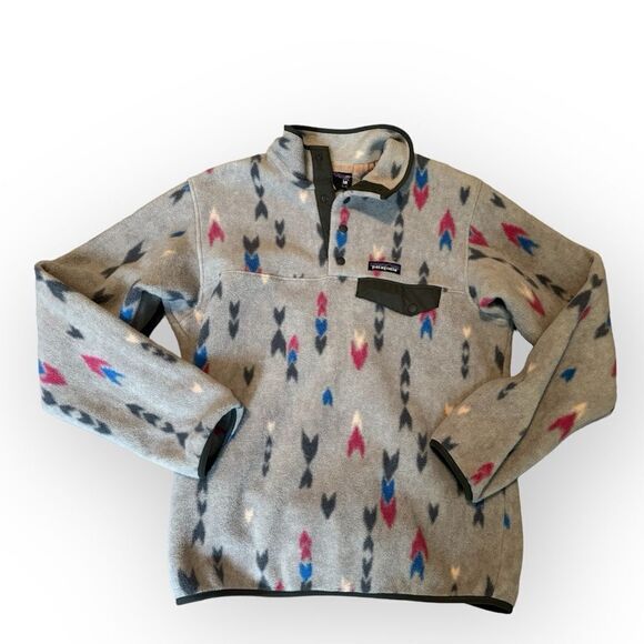 New PATAGONIA Synchilla Fleece Snap T Pullover Gray Aztec Arrow Print S - Picture 1 of 3
